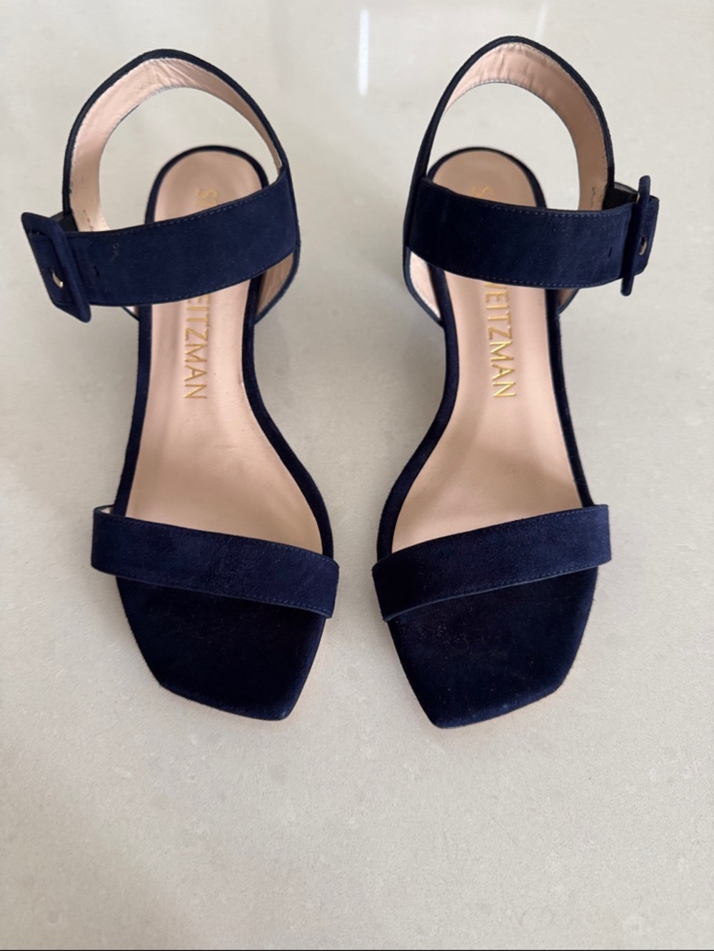 Stuart Weitzman Navy Suede Ankle-Strap Sandals